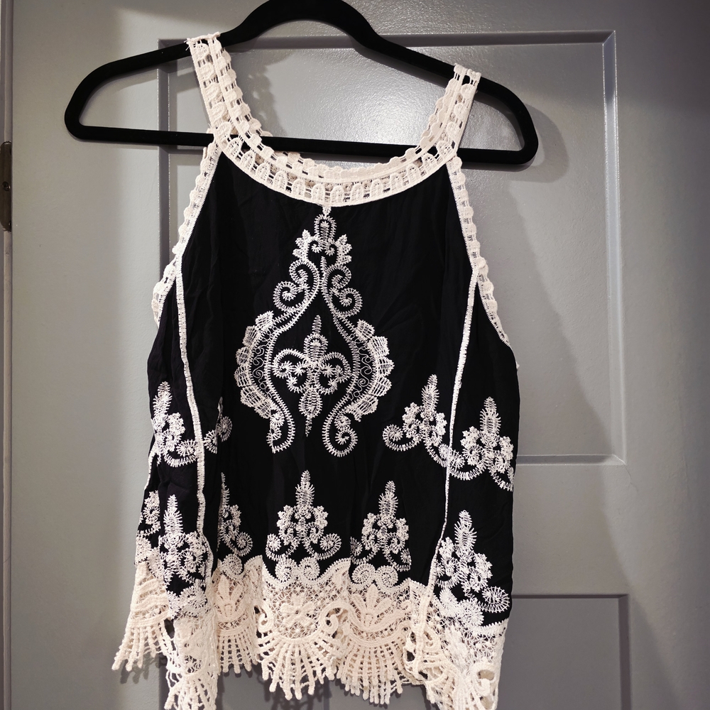 Ultra Pink Black and Cream Lace Blouse